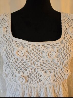 Solitaire White Lace Floral Crochet  Bohemian Minidress